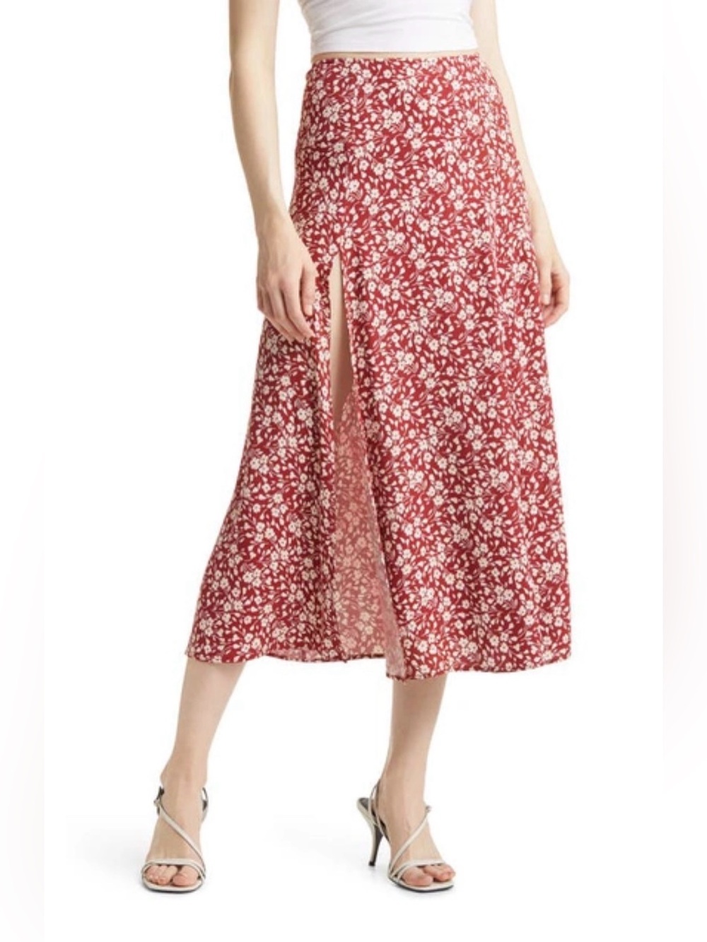 Reformation Zoe Side Slit Midi Skirt In Flower Girl Floral Size 4 High-Rise
